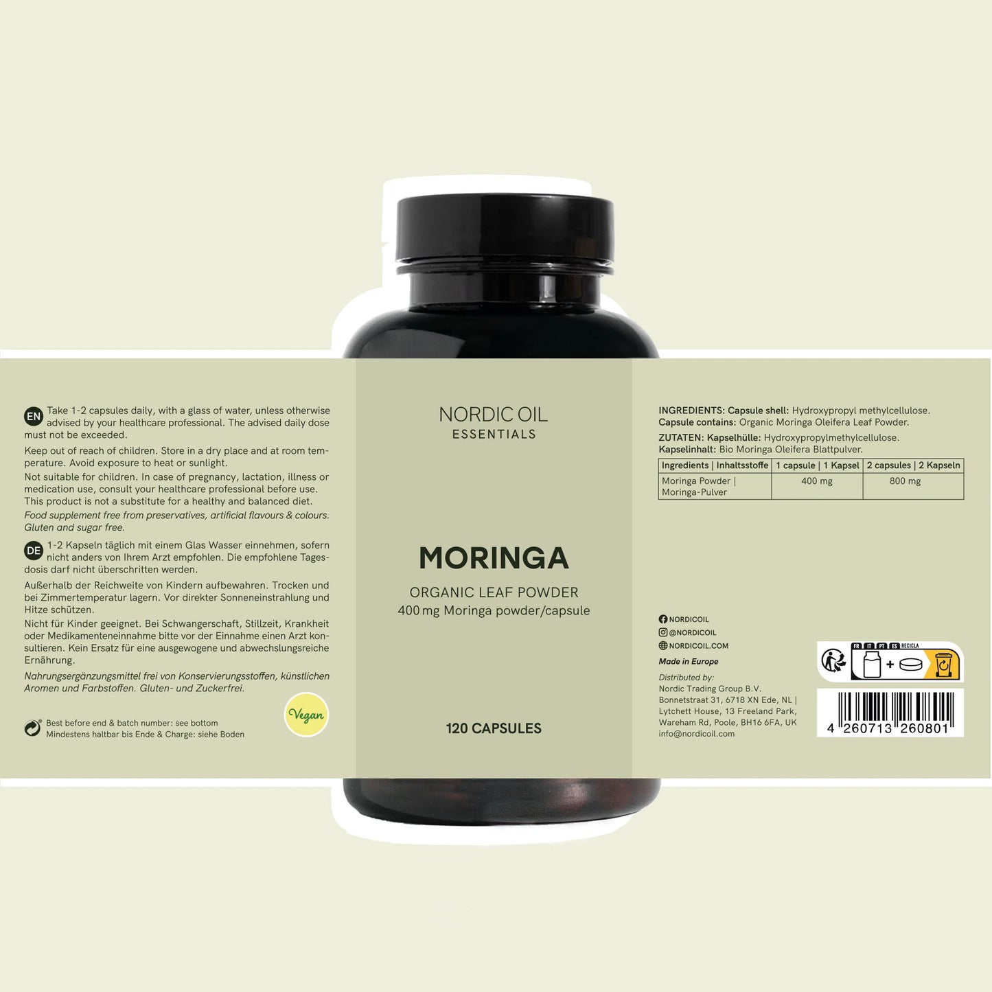 Moringa-pulver kapsler