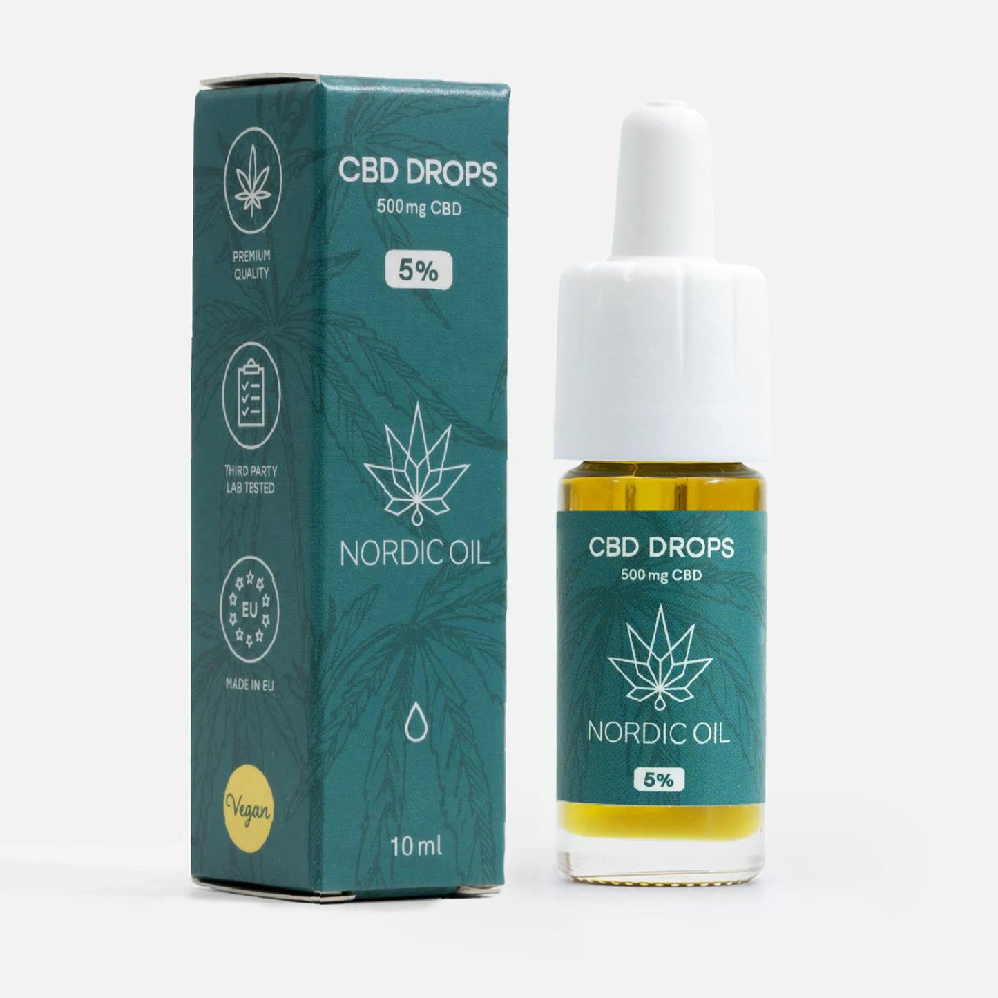 Nordic Oil CBD-drops i dråbeflaske og æske med 500 mg CBD (5%)