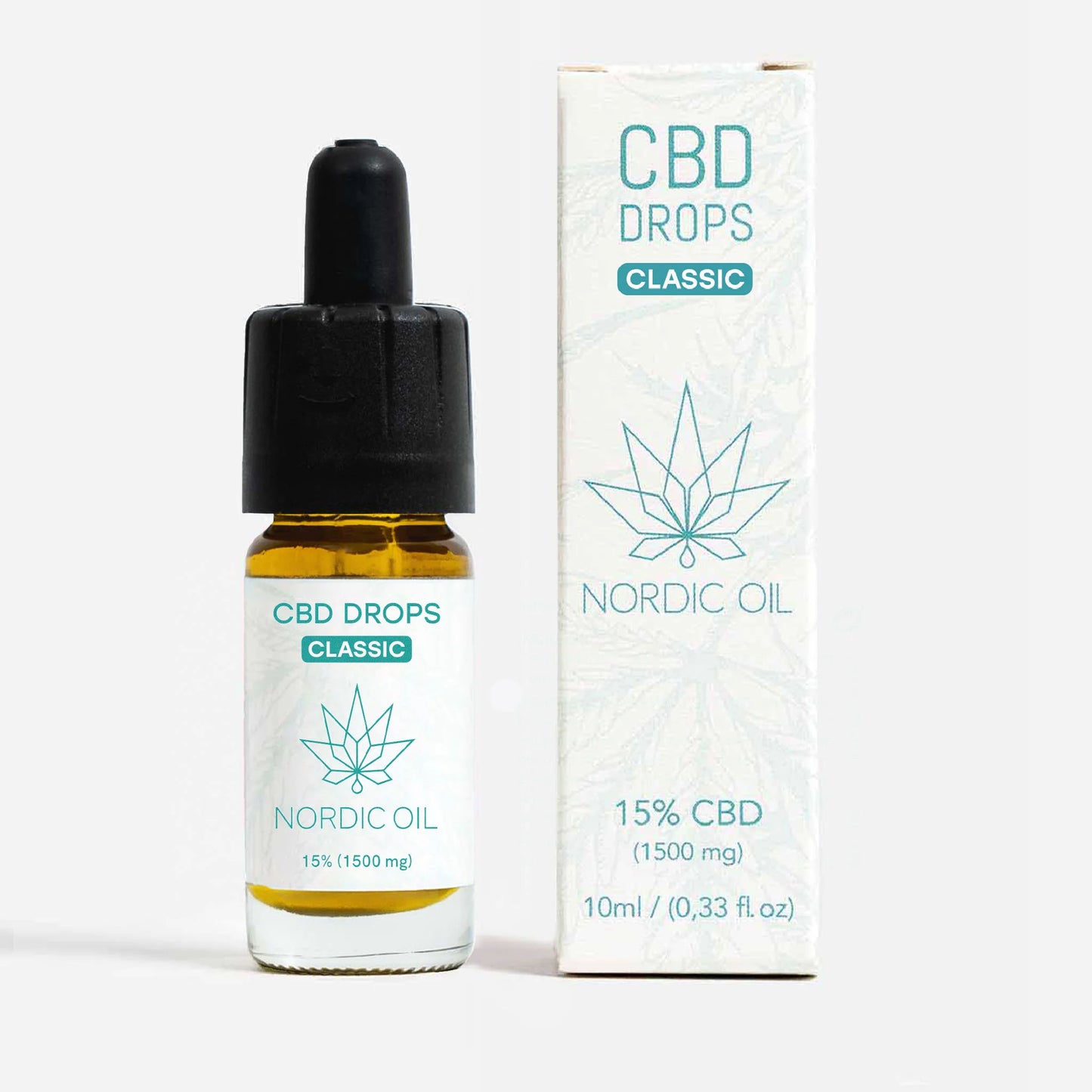 Nordic Oil CBD Drops Classic – 15% CBD (1500 mg) i glasflaske med dropper og æske