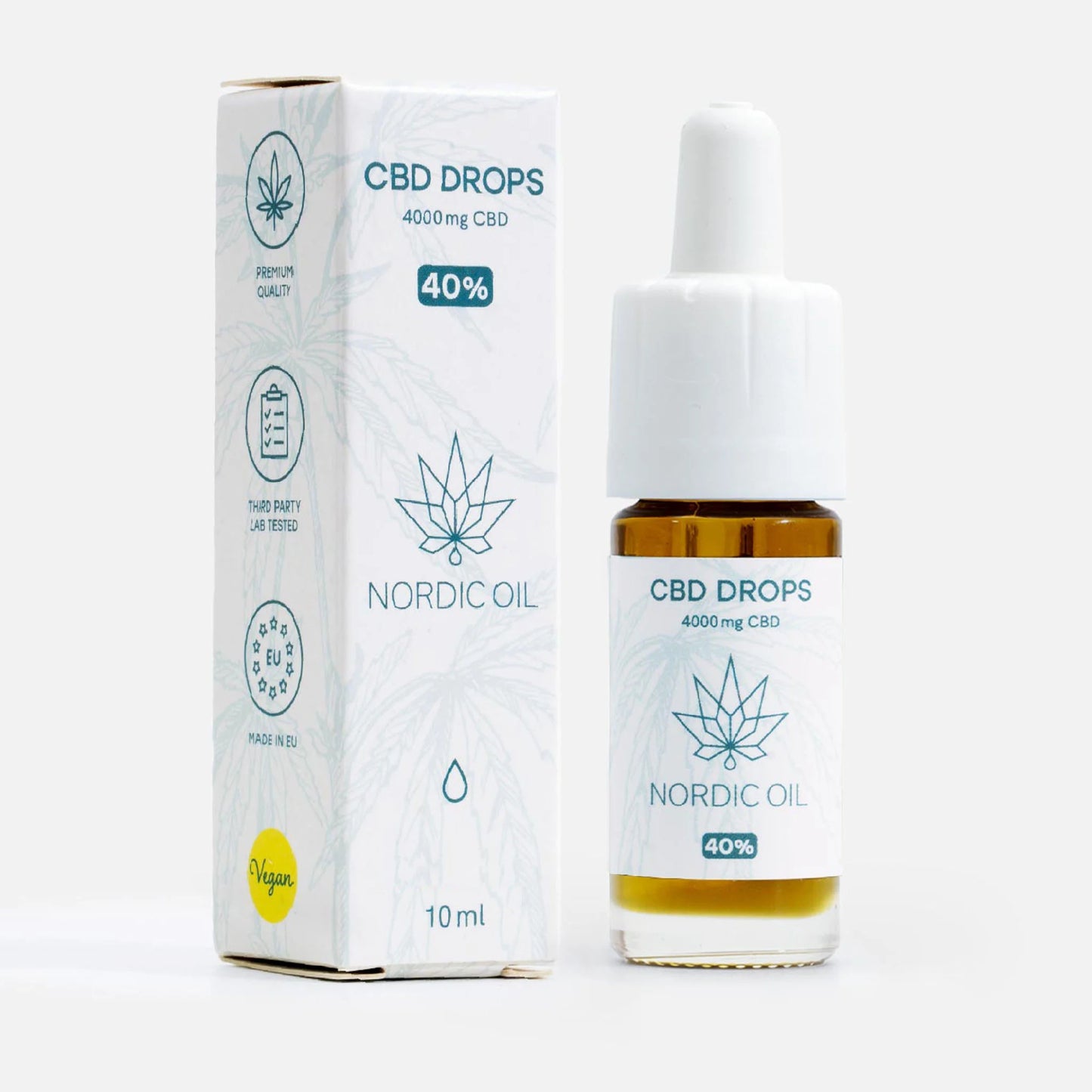 CBD-drops flaske og æske fra Nordic Oil med 4000 mg CBD (40%)