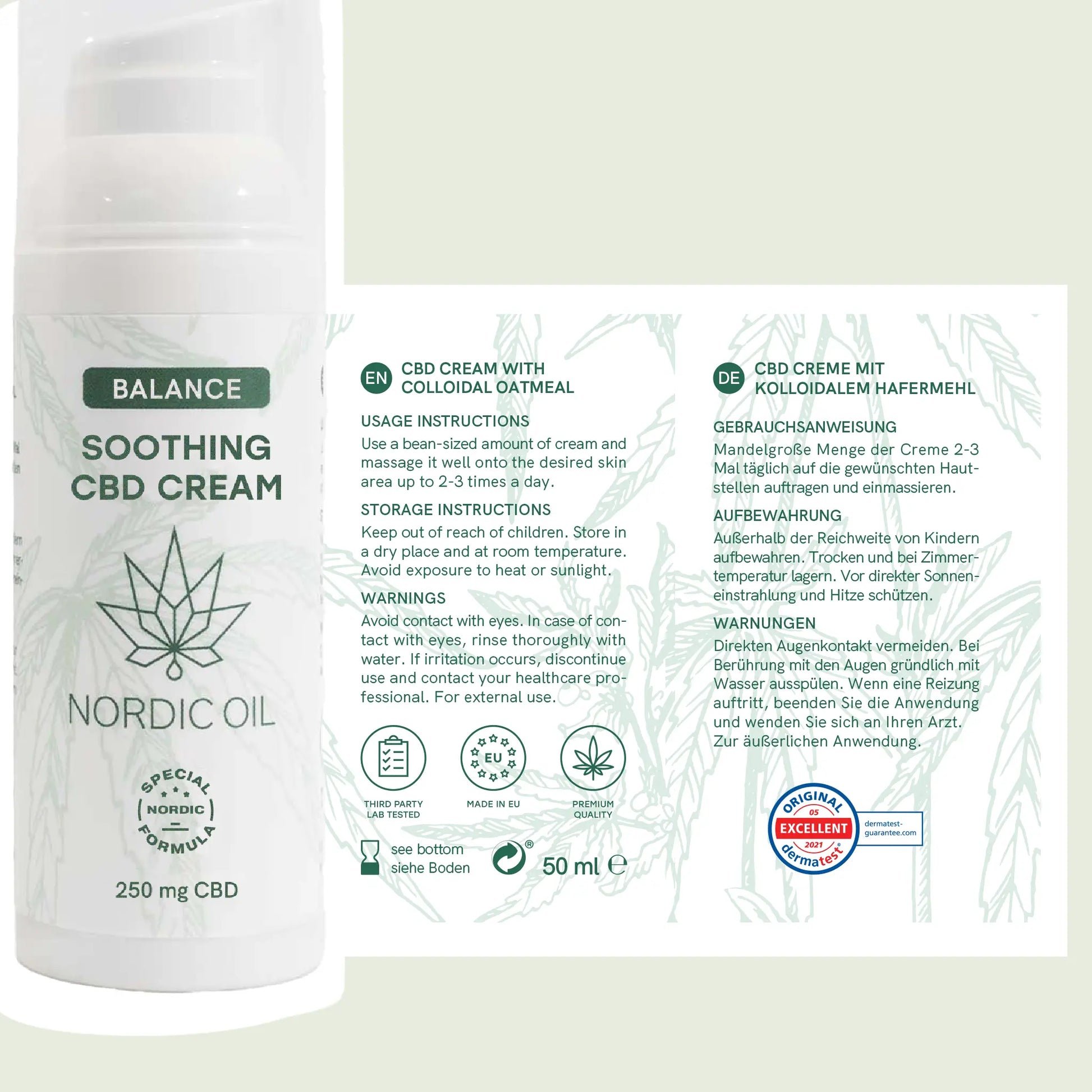 Hvid Balance Soothing CBD Cream-flaske med Nordic Oil-logo