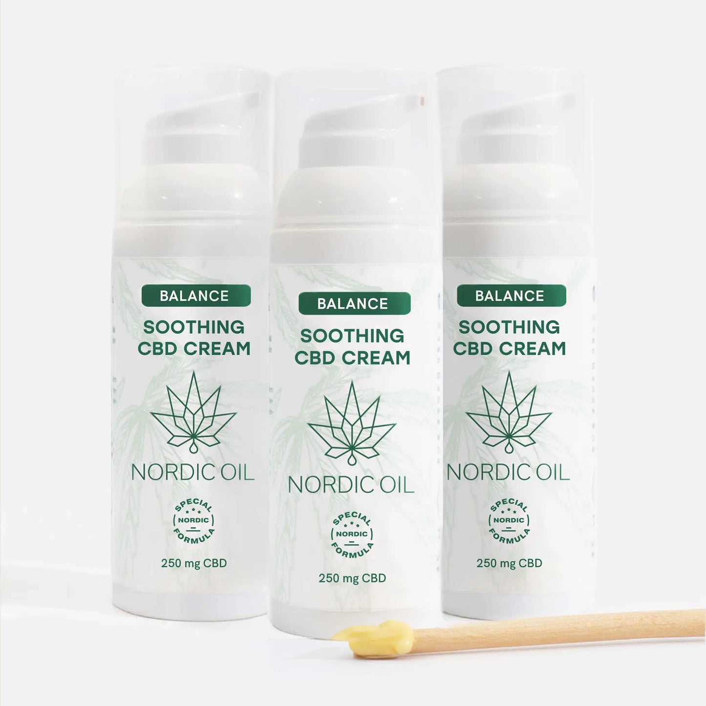 Tre flasker Balance Soothing CBD Cream fra Nordic Oil (250 mg CBD)