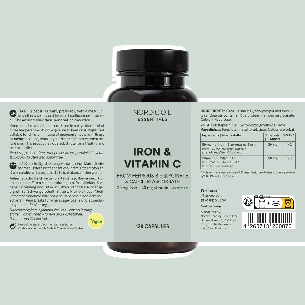 Nordic Oil Essentials Jern og C-vitamin kosttilskud i kapsler – 120 kapsler