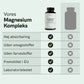 Infografik af vores Magnesium Kompleks: flaske kosttilskud og oversigt over høj absorption, uden smagsstoffer, uden farvestoffer, fremstillet i EU og laboratorietestet.