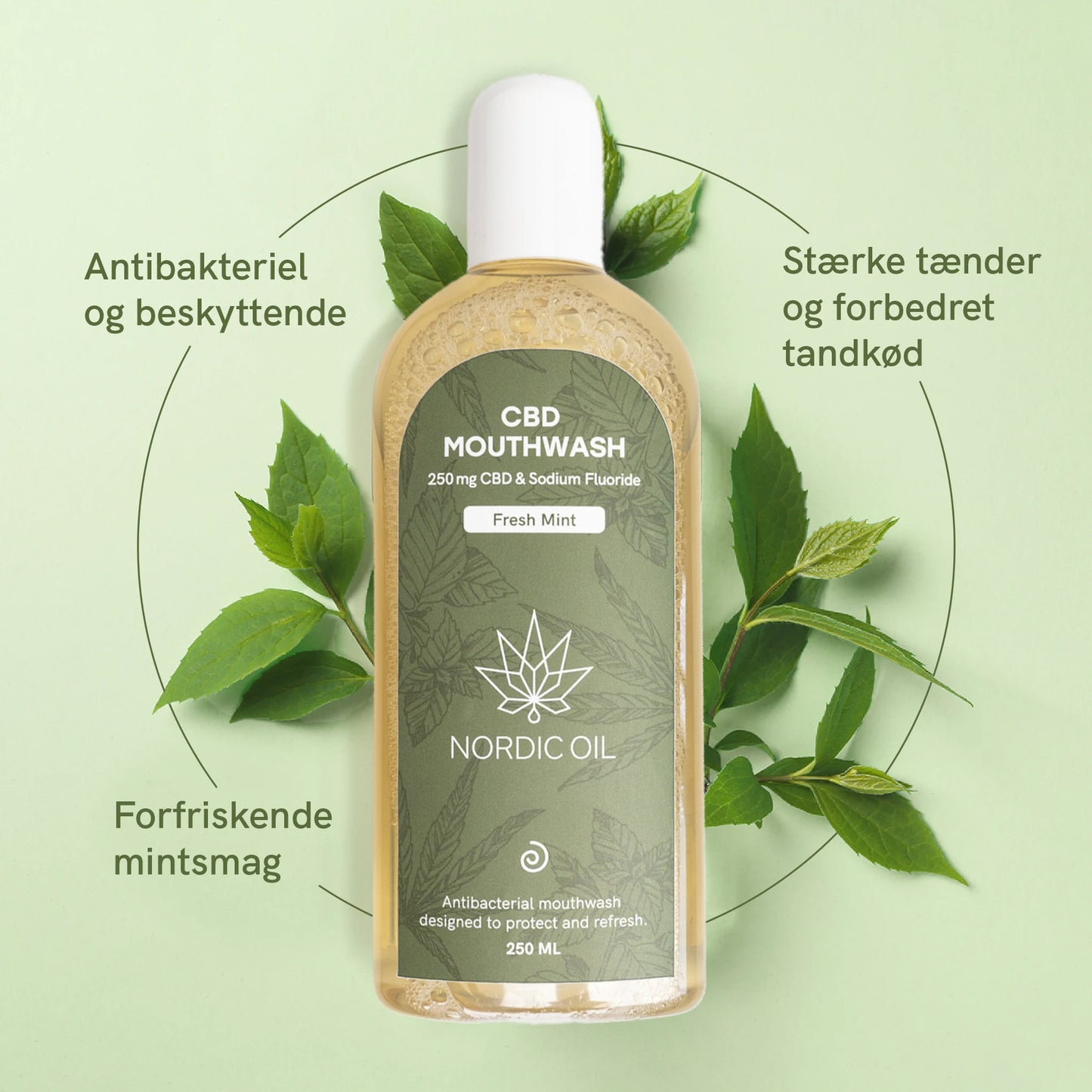 CBD mundskyl med frisk mintsmag fra Nordic Oil, 250 ml – antibakteriel og beskyttende