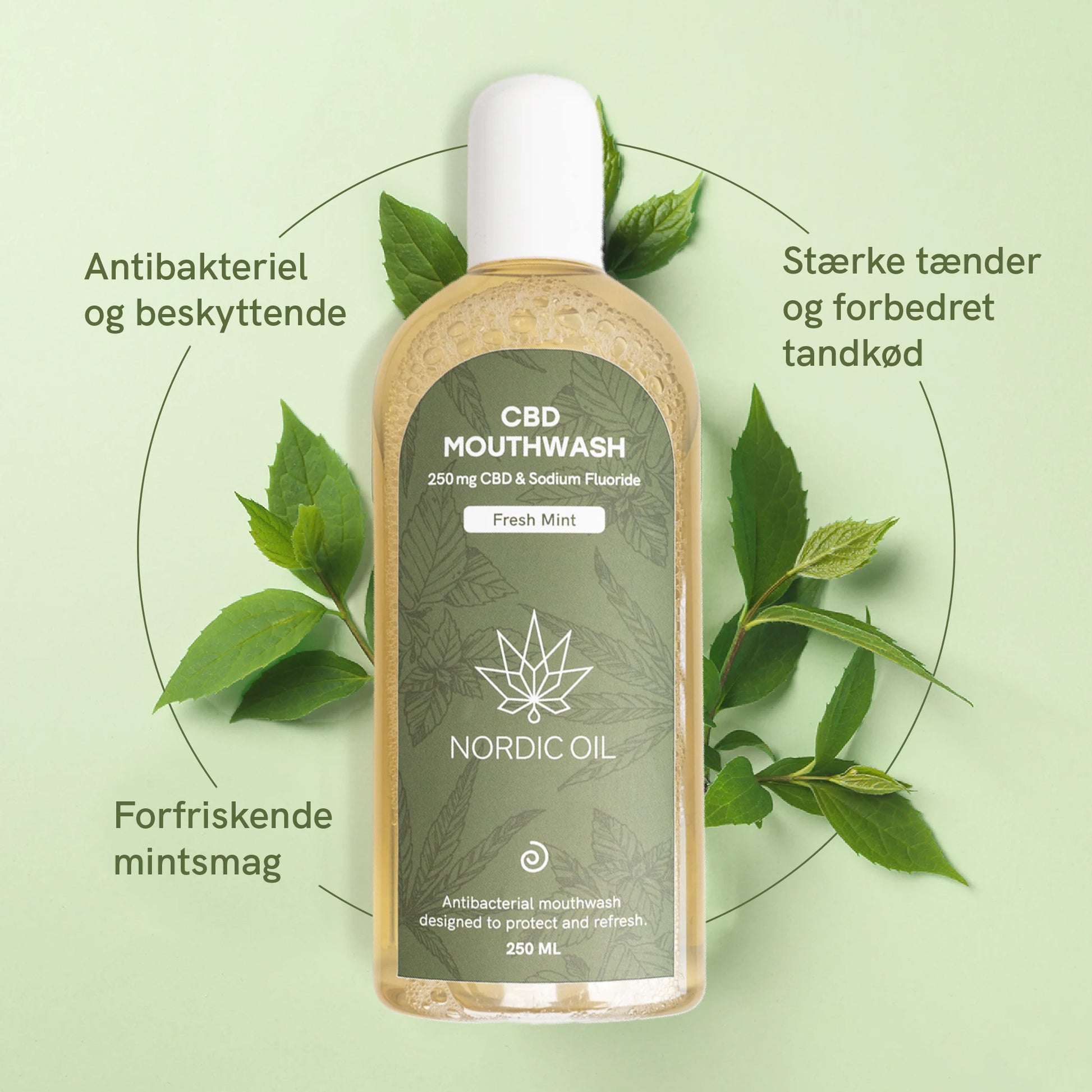 CBD mundskyl med frisk mintsmag fra Nordic Oil, 250 ml – antibakteriel og beskyttende