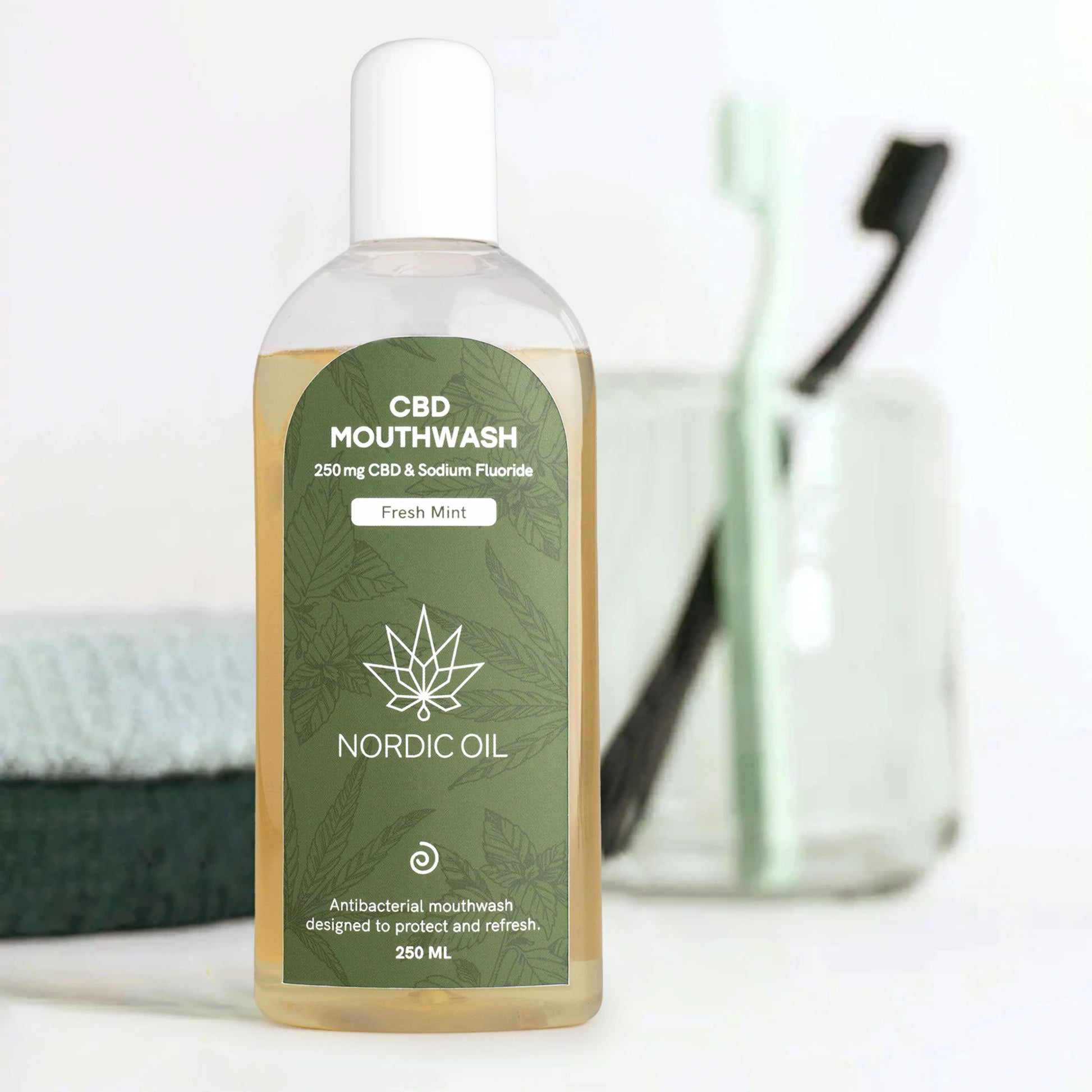 Nordic Oil CBD mundskyllevæske med 250 mg CBD og natriumfluorid - Fresh Mint