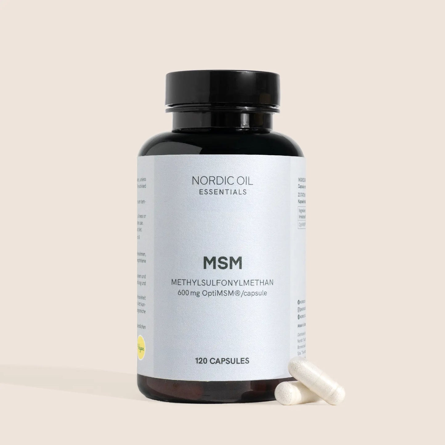MSM kosttilskud i kapsler fra Nordic Oil Essentials, 600 mg per kapsel (OptiMSM), 120 kapsler