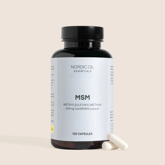 MSM kosttilskud i kapsler fra Nordic Oil Essentials, 600 mg per kapsel (OptiMSM), 120 kapsler