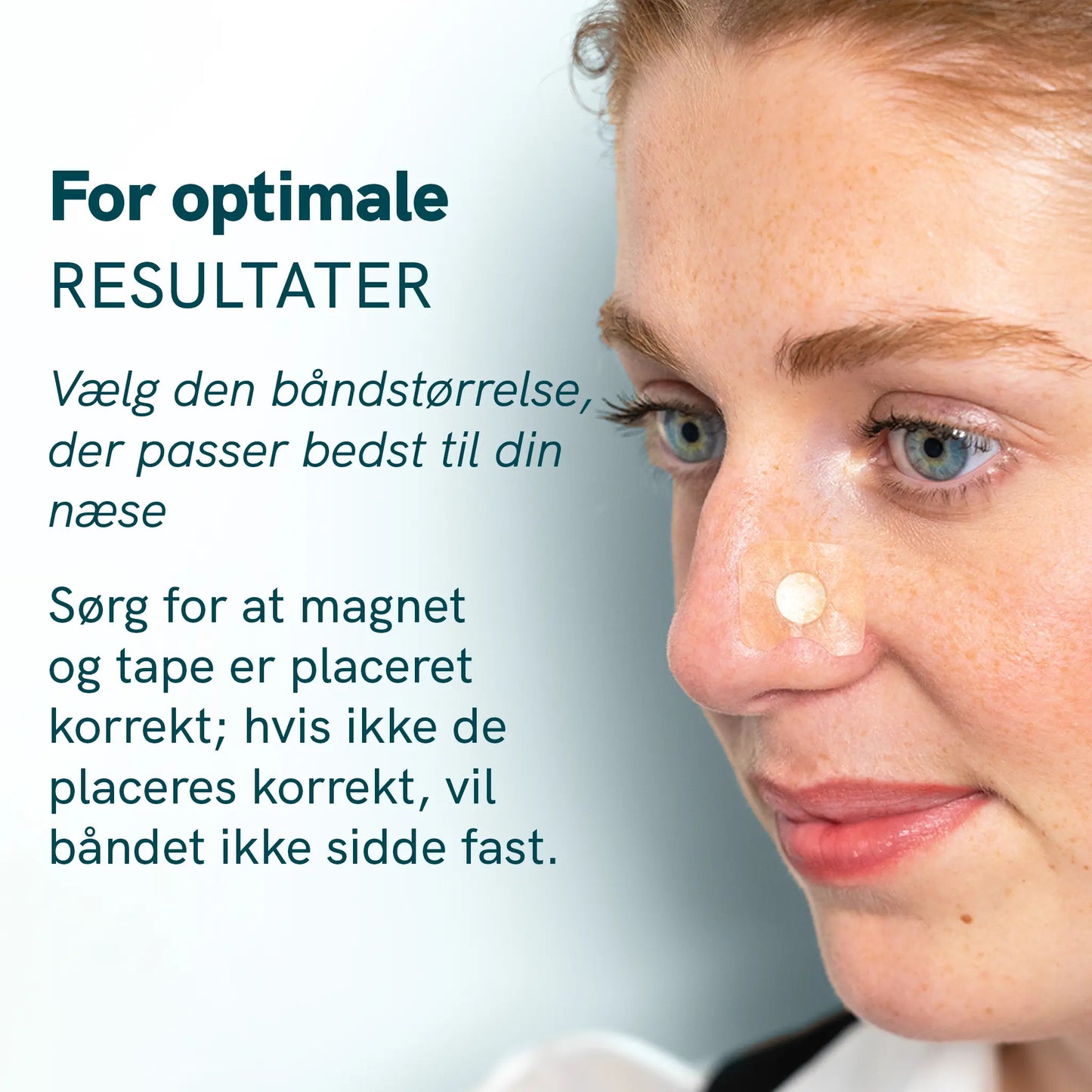 Nærbillede af en kvinde med et næseplaster.