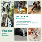 Collage af hunde med CBD-olieprodukter og en kundeanmeldelse