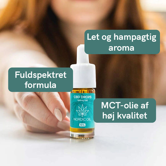 CBD-dråber fra Nordic Oil med fuldspektrum-formel og højkvalitets MCT-olie.