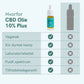 CBD olie 10% Plus reklamegrafik med flaske og oversigtstabel