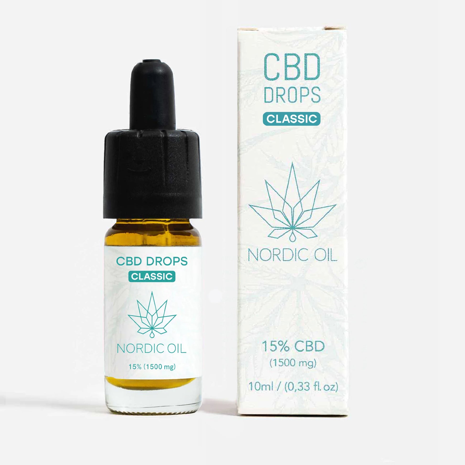 Nordic Oil CBD Drops Classic – 15% CBD (1500 mg) i glasflaske med dropper og æske