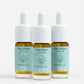 Tre CBD-dråber fra Nordic Oil med lyseblå etiketter og 1500 mg CBD