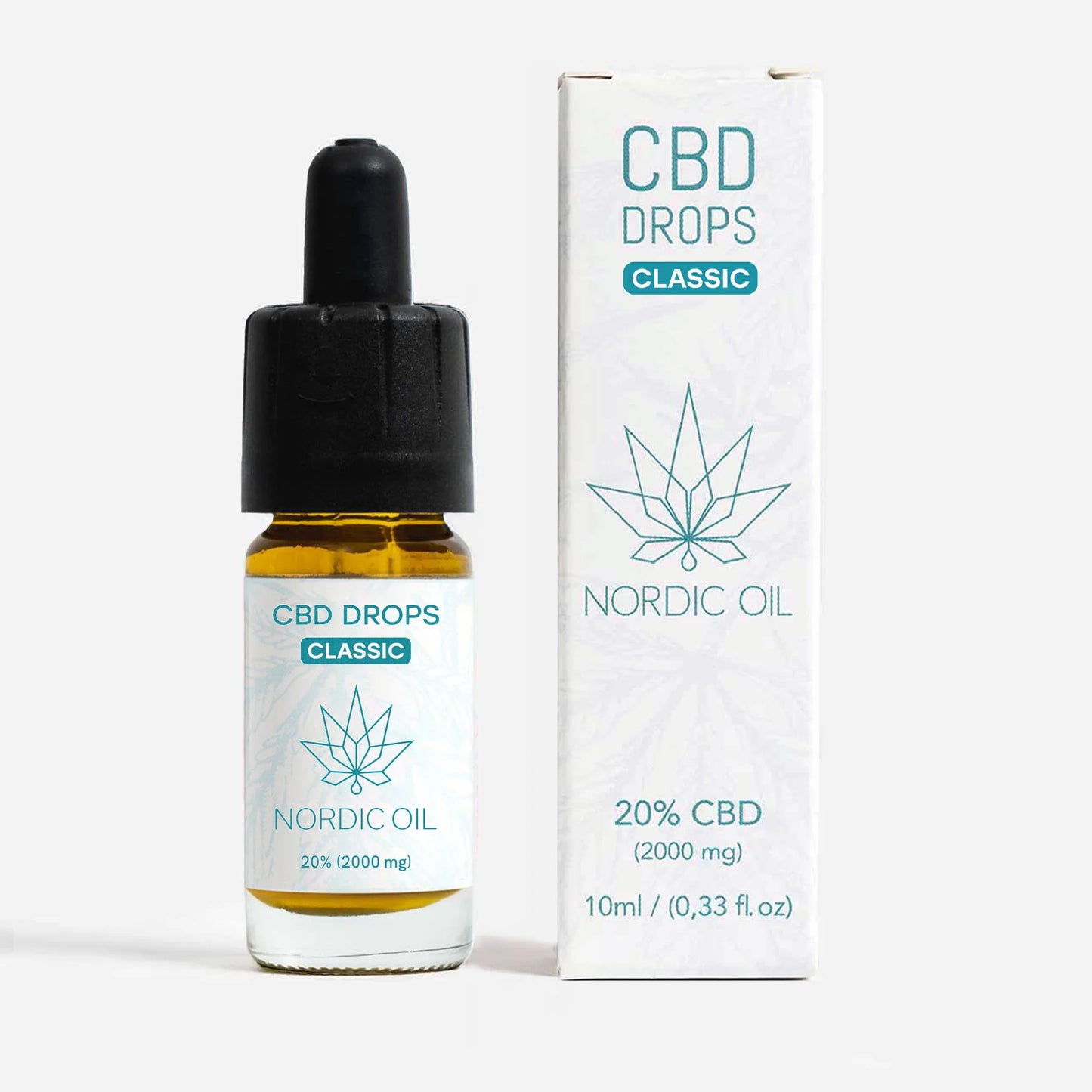 CBD Drops Classic fra Nordic Oil – 20% CBD, dropperflaske og æske