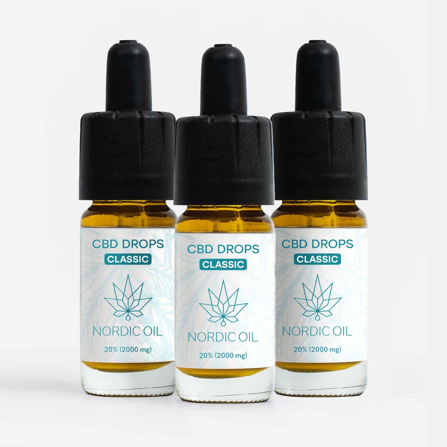 Tre CBD Drops Classic Nordic Oil-flasker med dropper