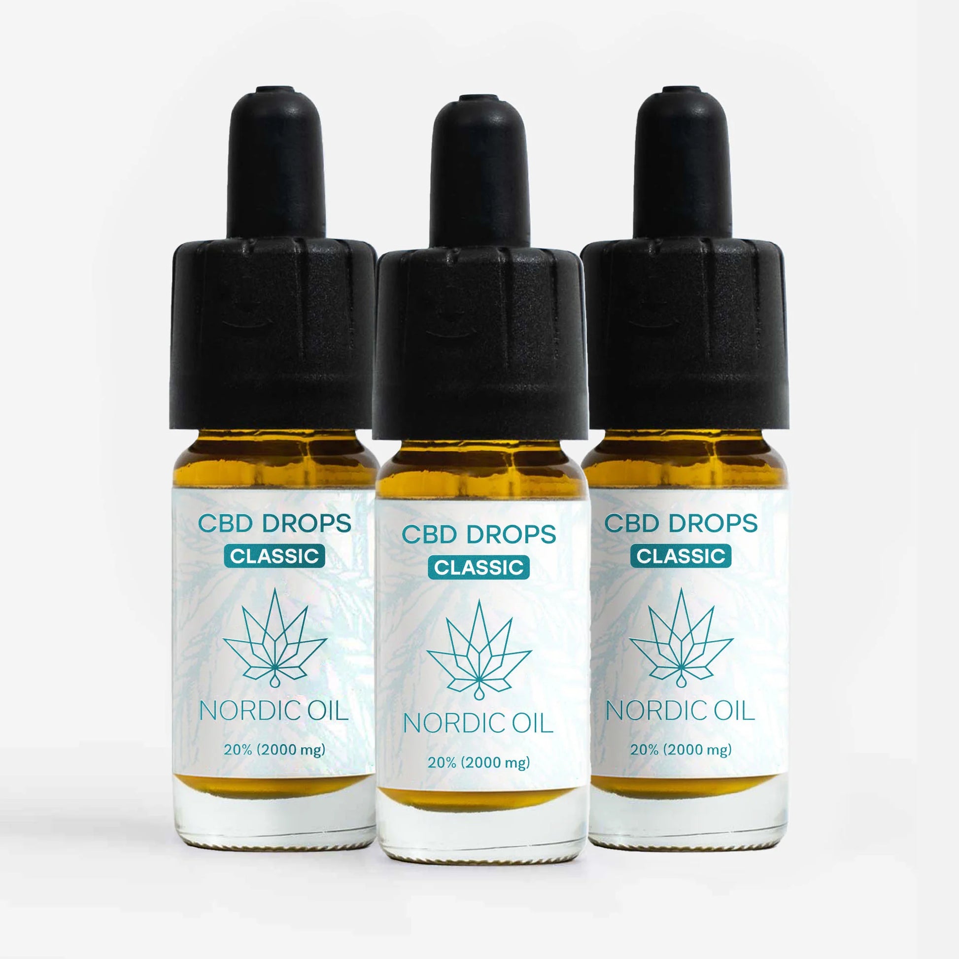 Tre CBD Drops Classic Nordic Oil-flasker med dropper
