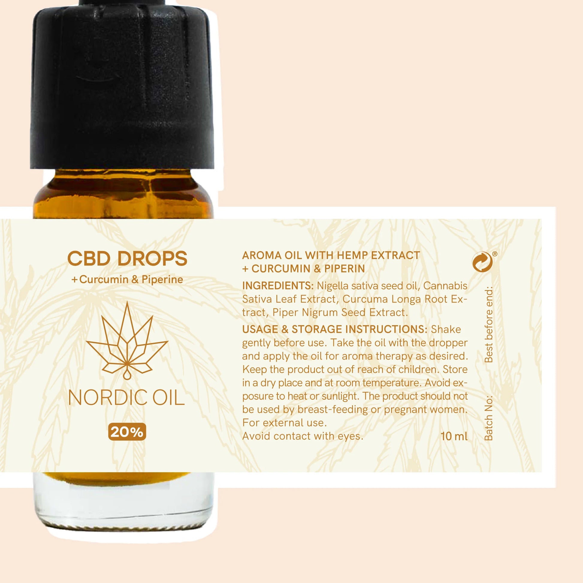 CBD-dropsflaske med hampudtræk, curcumin og piperin fra Nordic Oil