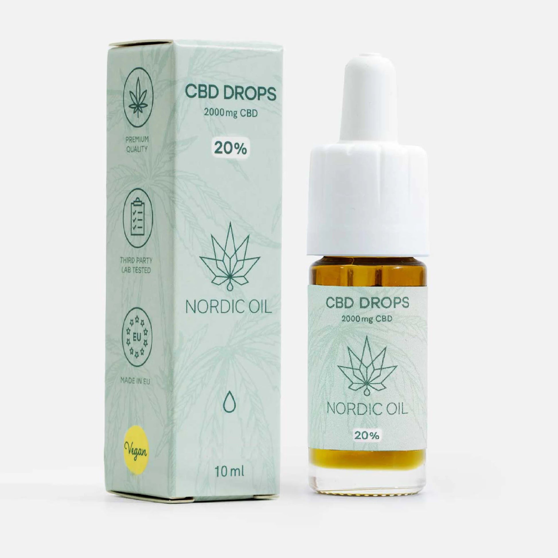 Nordic Oil CBD drops 2000 mg CBD, 20%, i æske og glasflaske