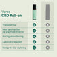 Nordic Oil CBD Roll-on og fordelsskema med grønne flueben og grå kryds