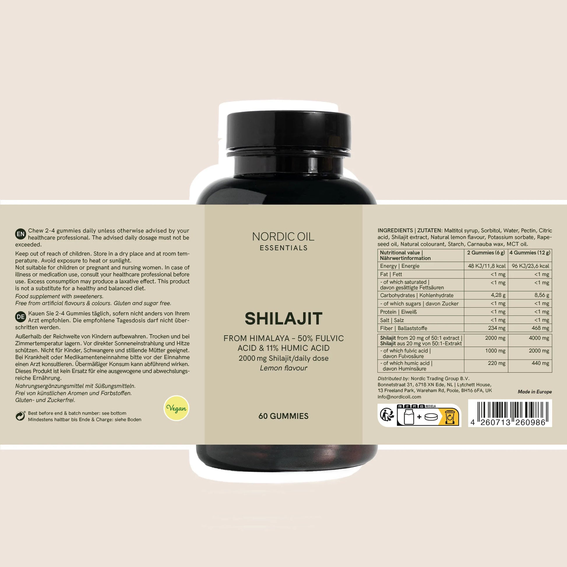 Nordic Oil Essentials Shilajit gummier i citron-smag, 60 stk
