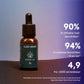 Brun dropperflaske med mærket Sleep Drops Nordic Oil foran gradient blå-lilla baggrund med store hvide procenter og anmeldelser