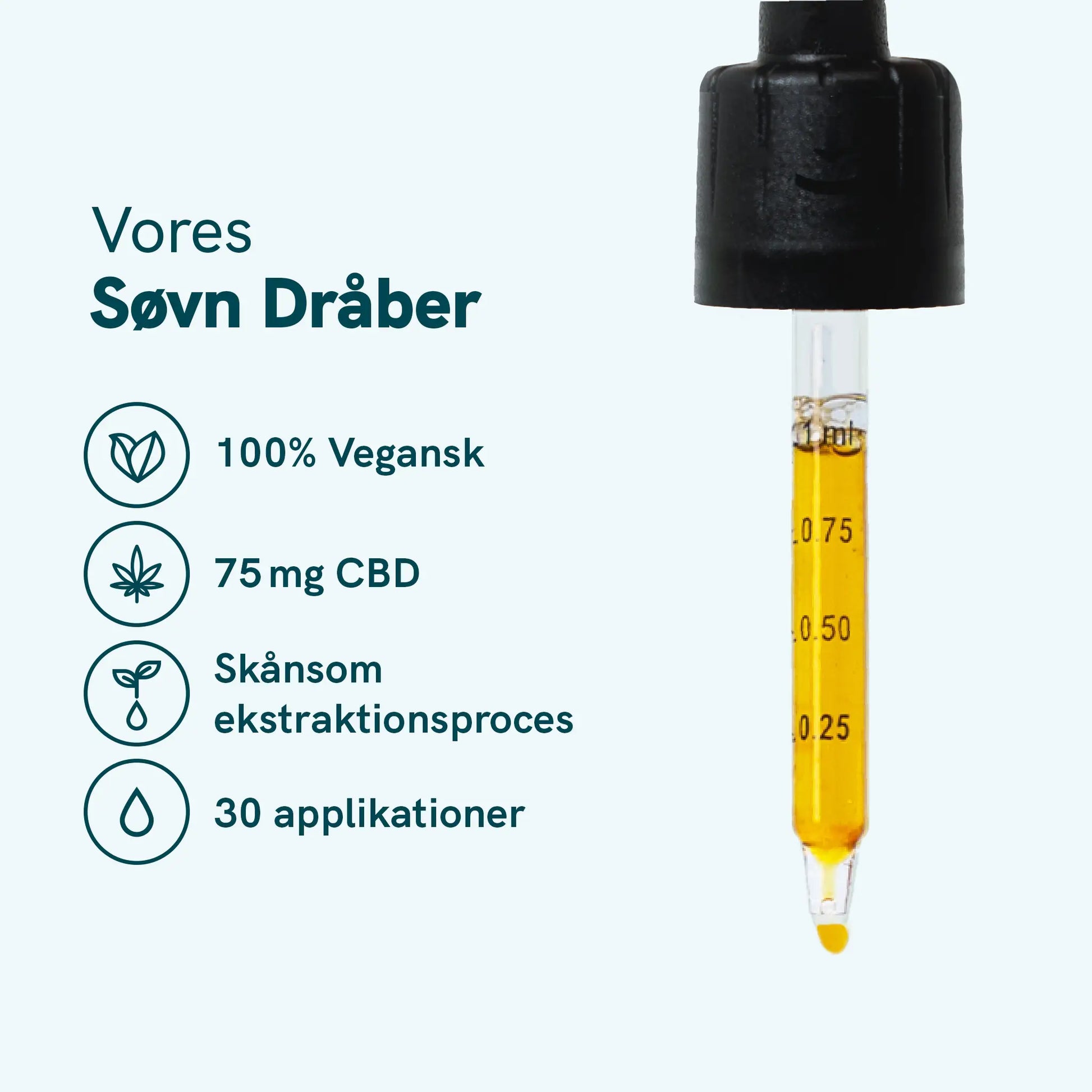 Vores Søvn Dråber med dropper og gul væske, CBD 75 mg, 100% vegansk, skånsom ekstraktionsproces, 30 applikationer