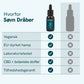 Nordic Oil søvn-dråber flaske og infographic der viser vegansk, EU-dyrket hamp, laboratorietestet, CBD + botaniske stoffer og tilfredshedsgaranti