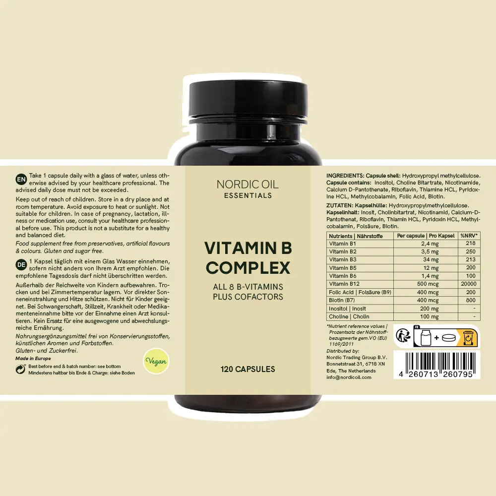 Nordic Oil Essentials Vitamin B Complex-flaske med 120 kapsler