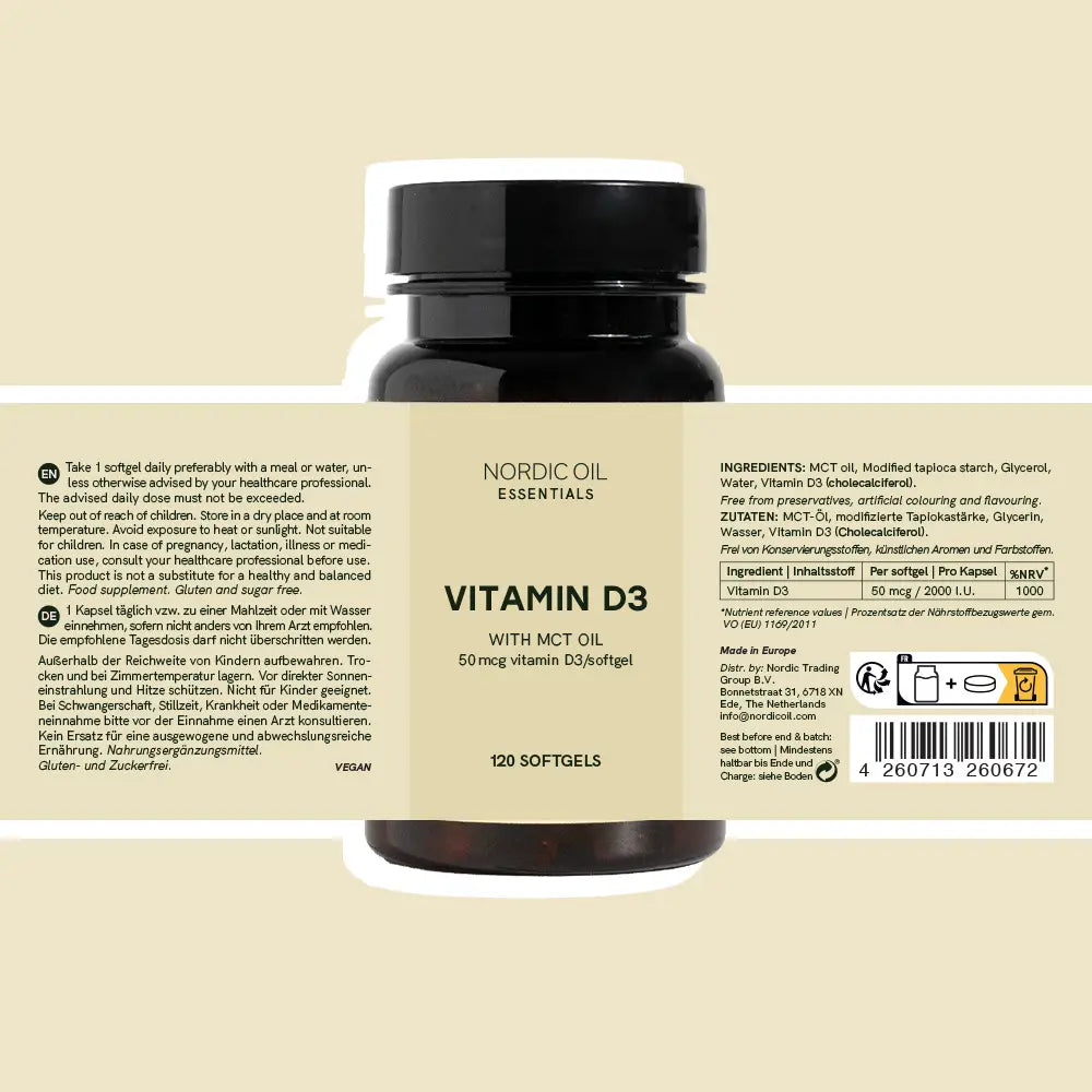 Nordic Oil Essentials Vitamin D3 med MCT-olie – kosttilskud i softgel-kapsler