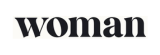 Logo med ordet 'woman' i sort, fed serif-skrift på hvid baggrund.