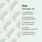 Infografik med zinkkapsler og tekst om zinks bidrag til immunsystemets normale funktion og nervesystemets funktion.